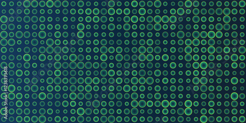 Dark Abstract Partially Faded Spotted Pattern, Circular Gradient Shapes,  Spots with Random Sizes and Changing Colors of Blue and Green  - Geometric Mosaic Texture, Vector Background Design
