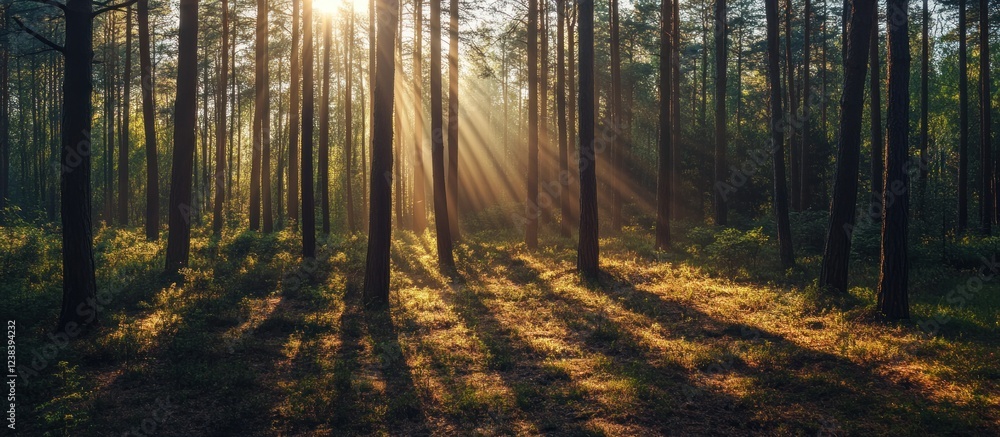 Obraz premium Sunbeams Dancing Through the Mystical Forest