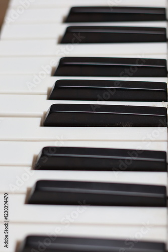 Synthesizer keyboard. Close-up.