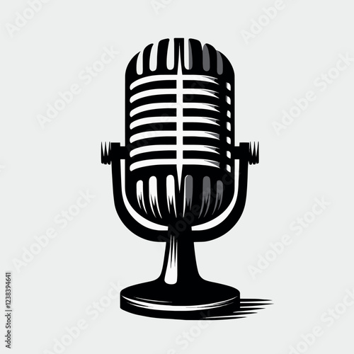 Vector vintage microphone black silhouette vector illustration.