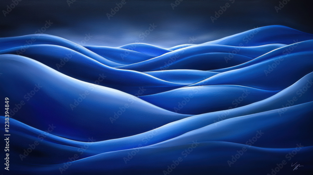 Fototapeta premium A stunning digital artwork featuring fluid, organic blue waves blending seamlessly into a deep, dark background