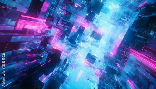 Abstract Digital Art Neon Cityscape Futuristic Design