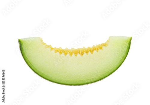 A honeydew melon slice, isolated on white background, no depth of field, sharp.