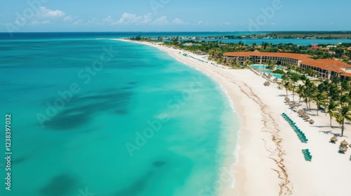 Fototapeta Naklejka Na Ścianę i Meble -  Aerial View of Caribbean Beach Resort and Turquoise Waters
