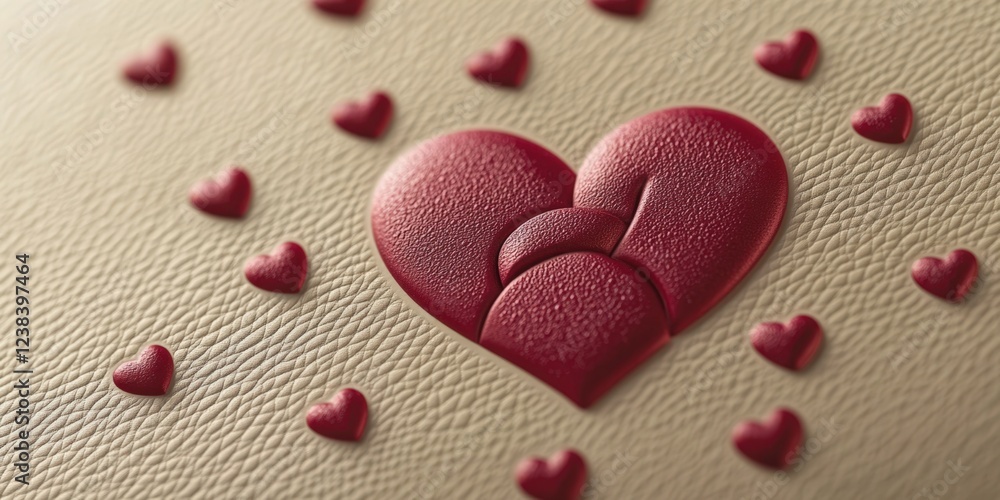 Fototapeta premium Happy Valentine's Day celebration- A close-up view of red heart-shaped conveying a sense of love and affection.