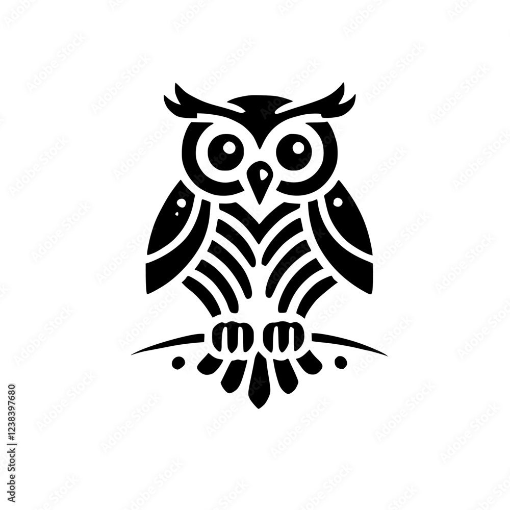 Fototapeta premium Geometric Owl: Black and White Minimalist Bird Design. Perfect for nature lovers and graphic design enthusiasts. A symbol of wisdom and the night.