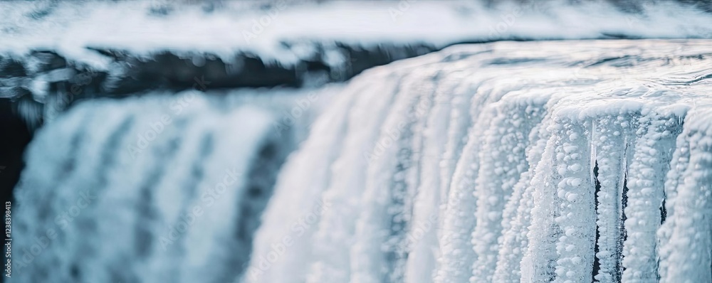Frozen waterfall nature idea. A close-up view of cascading water with icicles outlining the waterfall edge. Frozen waterfall nature idea. A close-up view of cascading water with icicles outlining the waterfall edge.