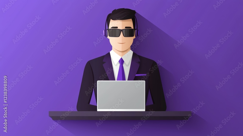 Focused businessman working on laptop at office desk, achieving productivity and success in corporate environment Focused businessman working on laptop at office desk, achieving productivity and success in corporate environment