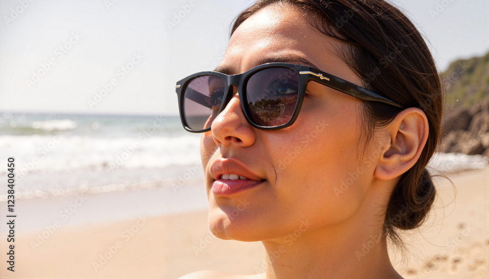 Unisex face enjoying sunlight at the beach, summer vibes Unisex face enjoying sunlight at the beach, summer vibes