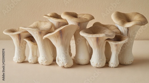 Fresh pleurotus eryngii mushrooms showing their delicate gills and trumpet shape