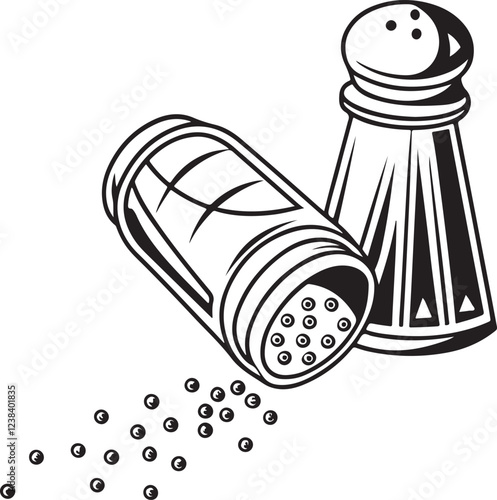 Salt and Pepper Shakers Line Art - Classic Kitchen Seasoning Illustration