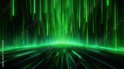 Abstract Green Light Trails Background in 3D Rendered Effect for Digital Art, Technology, and Futuristic Design Needs