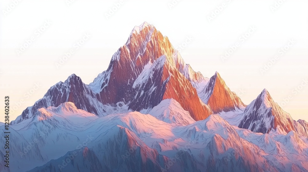 Fototapeta premium Majestic Snow-Capped Mountain Under Soft Sunrise Light