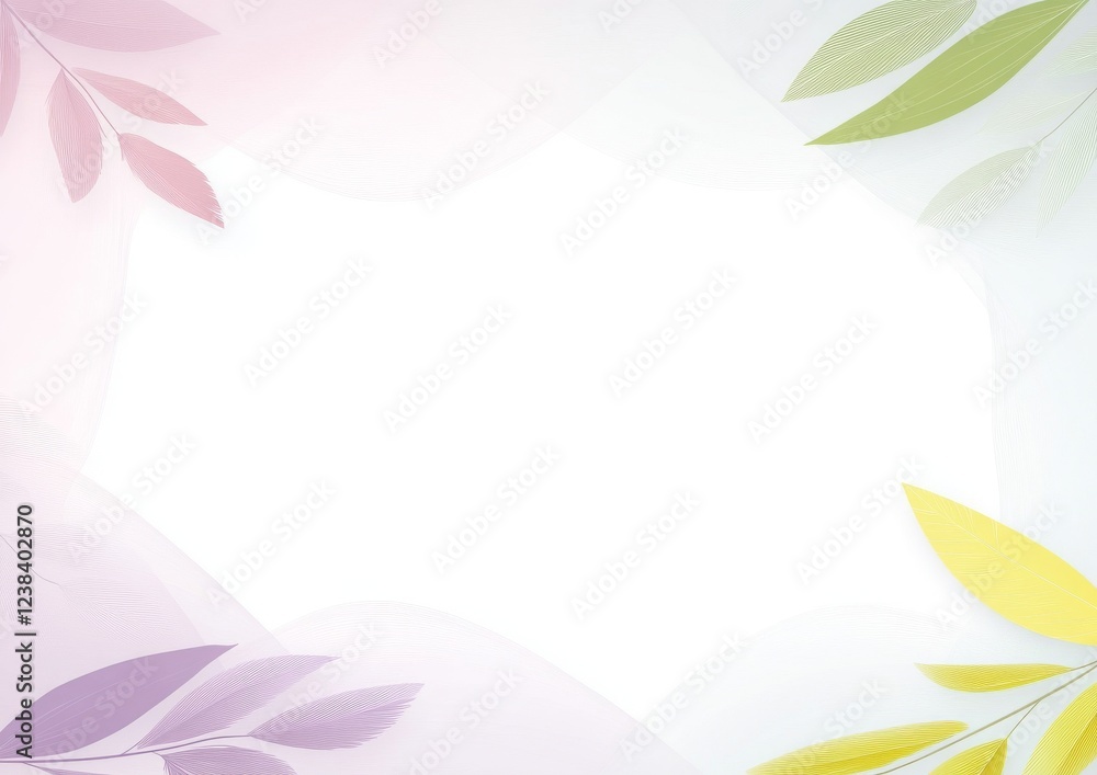 A soft background featuring pastel-colored leaves framing a blank center, ideal for text or design elements. A soft background featuring pastel-colored leaves framing a blank center, ideal for text or design elements.