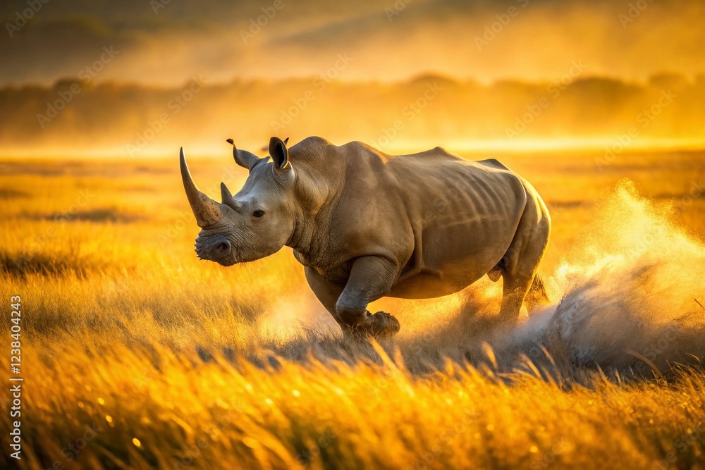 Fototapeta premium African Rhino Charge: Powerful Candid Wildlife Photo