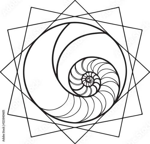 Abstract Geometric Nautilus Shell - Sacred Geometry and Mathematical Design