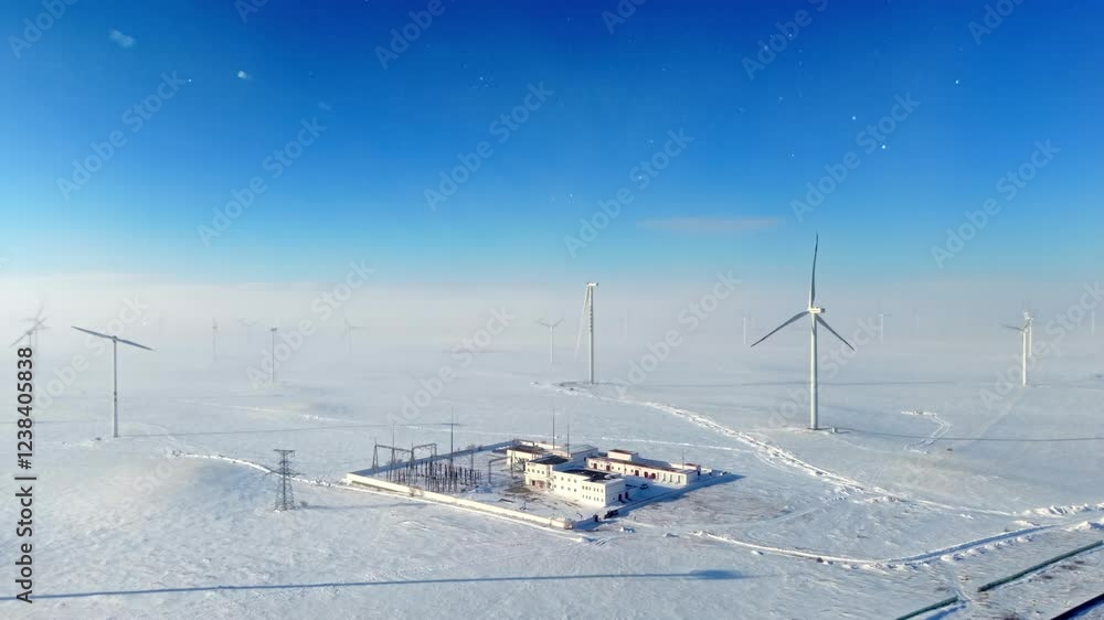 Panoramic view of wind farm on snowy ground in Inner Mongolia Panoramic view of wind farm on snowy ground in Inner Mongolia