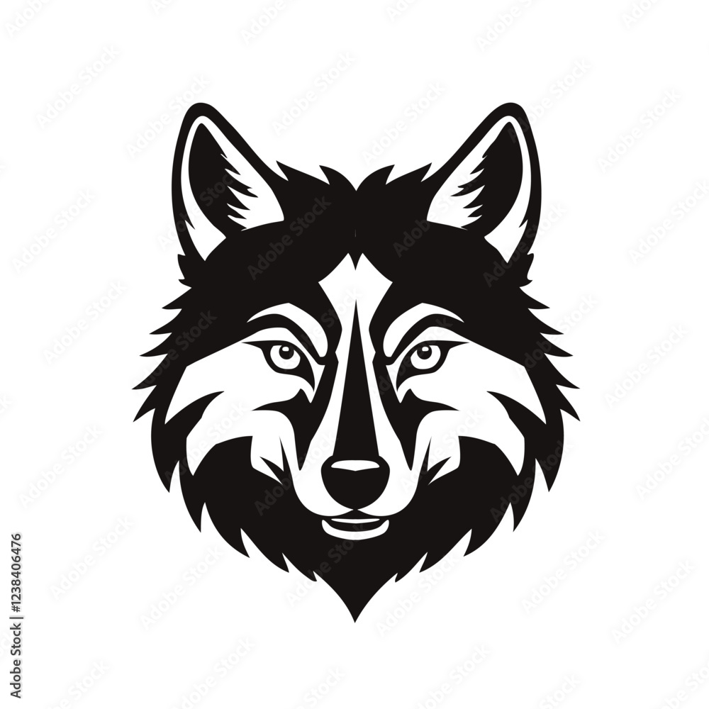custom made wallpaper toronto digitalAn Black and white wolf head icon looking straight to camera. Wolf head. Simple.