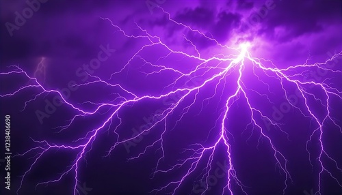 Purple Lightning Storm: Dramatic Night Sky Photography, Electric Bolt, Intense Weather, Nature Power, Vivid Color