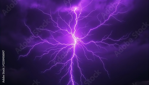 Stunning Purple Lightning Strike Dramatic Night Sky Photography - Intense Electrical Storm Power Nature Image