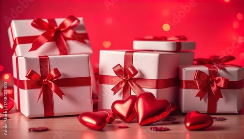 Romantic Valentine's Day Gifts: Red and White Presents with Hearts