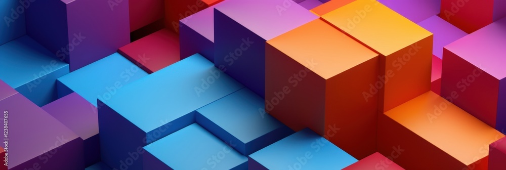 Colorful Abstract 3D Render of Geometric Shapes in Vibrant Blues, Purples, Oranges, and Reds Suitable for Backgrounds and Designs Colorful Abstract 3D Render of Geometric Shapes in Vibrant Blues, Purples, Oranges, and Reds Suitable for Backgrounds and Designs