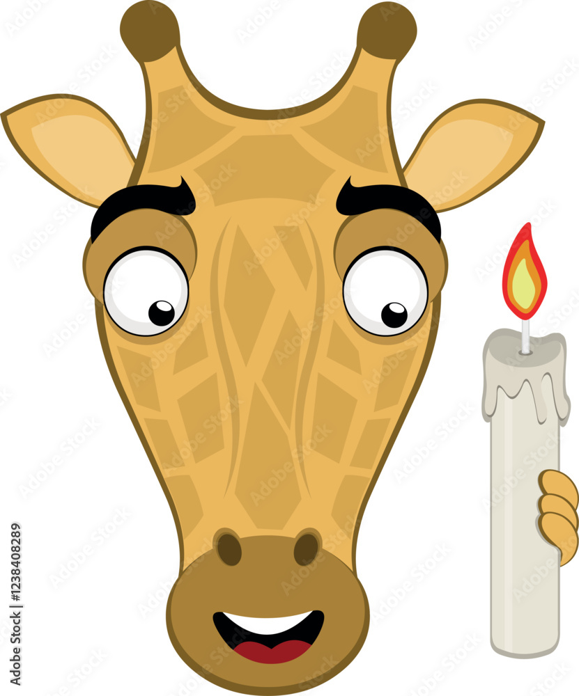 Obraz premium vector illustration emoji face giraffe character cartoon, holding a lit wax candle as a remembrance and commemoration concept