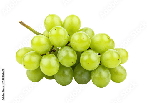 Small bunch of green grapes, isolated on white background, angled view, no depth of field, sharp