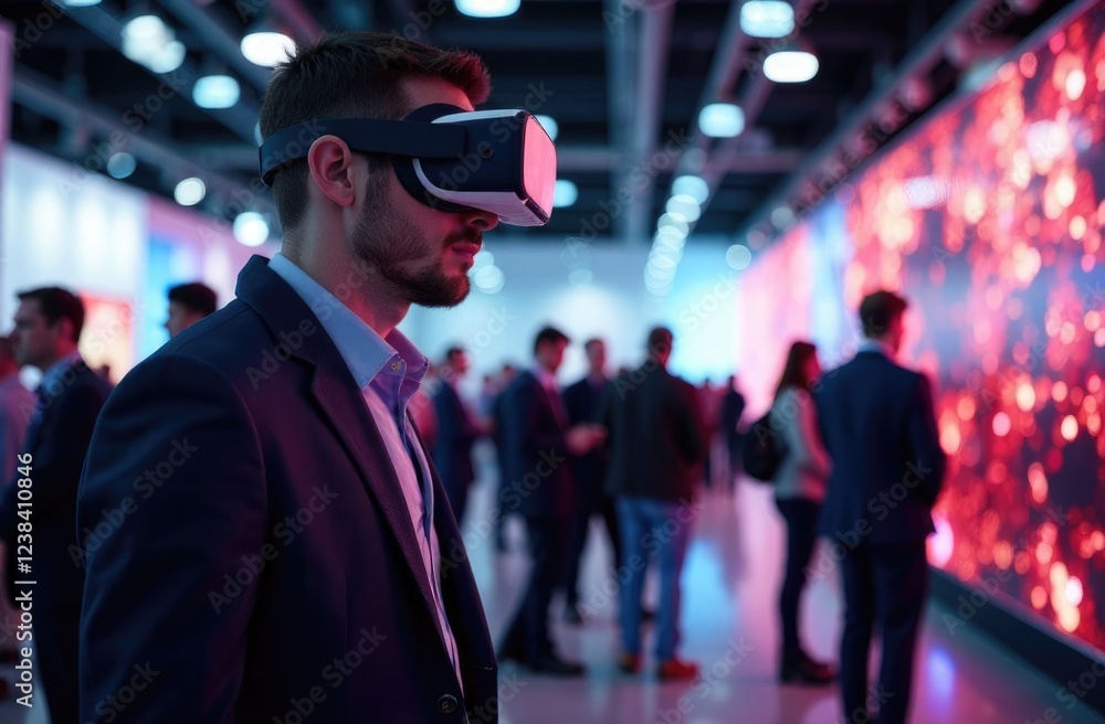 An expert demonstrating VR technologies at the exhibition An expert demonstrating VR technologies at the exhibition