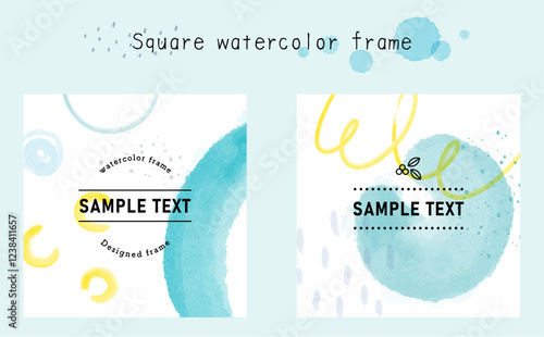 watercolor Frame-2-1.四角いフレーム。水彩で描いた背景。SNSやwebに！ウォーターカラーの壁紙。