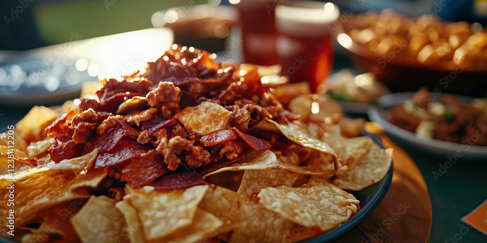Nachos with Seasoned Meat and Cheese