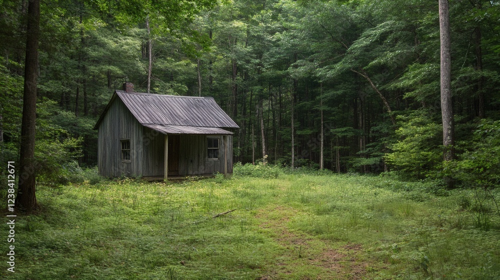 Secluded Rustic Cabin in a Lush Green Forest Secluded Rustic Cabin in a Lush Green Forest