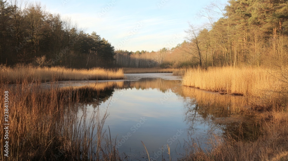 Serene Autumnal Pond in Woodland Setting Serene Autumnal Pond in Woodland Setting