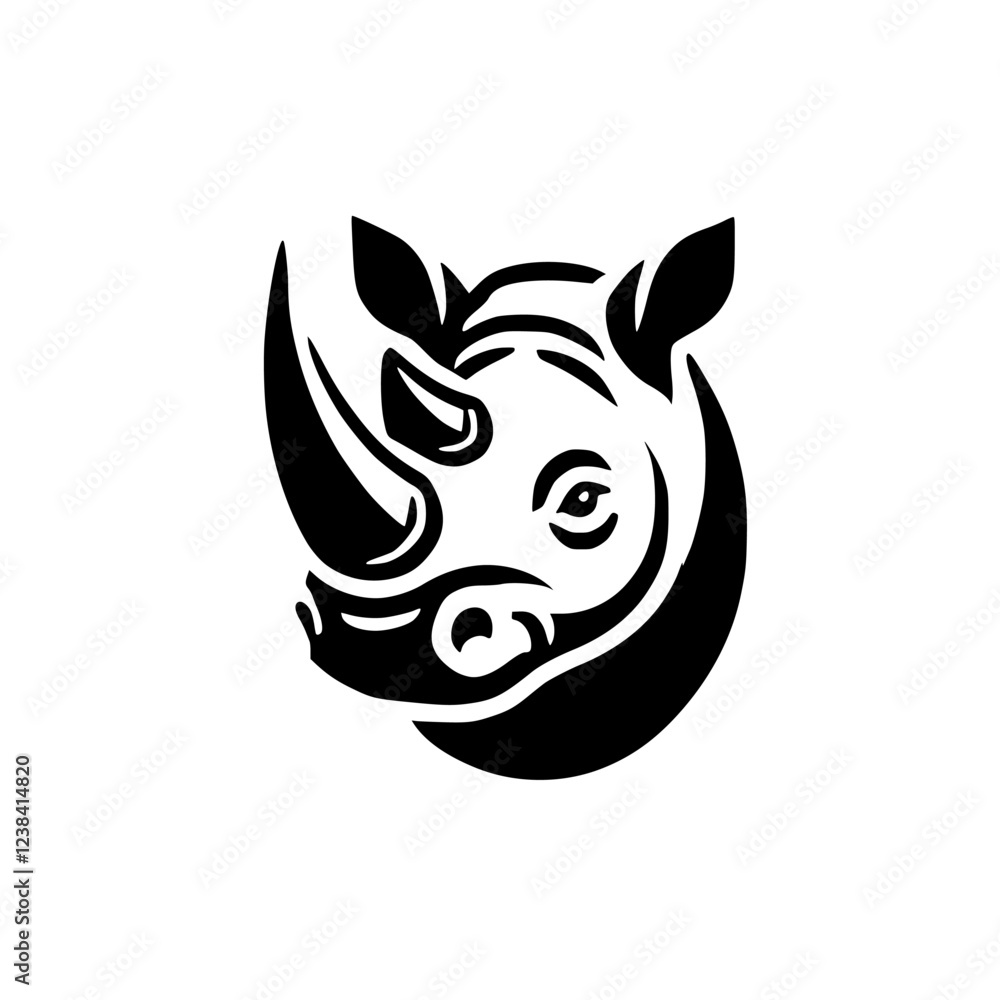 Majestic Rhino: A Powerful Black and White Vector Illustration of a Rhinoceros Head Majestic Rhino: A Powerful Black and White Vector Illustration of a Rhinoceros Head