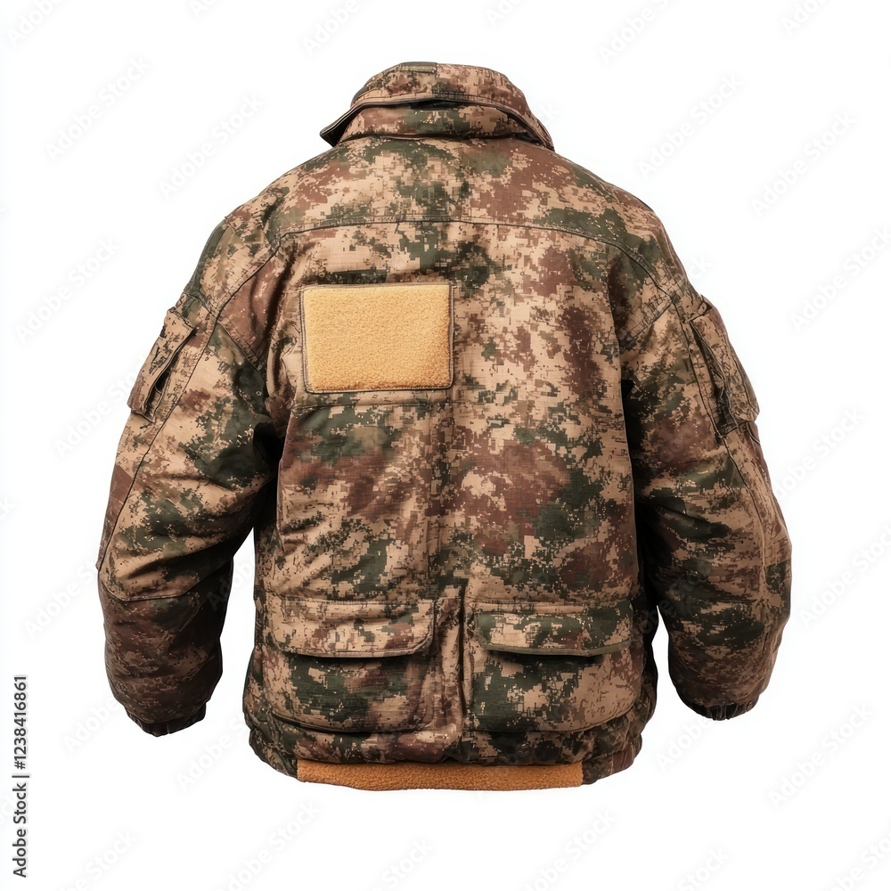 Camouflage Military Jacket Back View war isolated li transparent background Camouflage Military Jacket Back View war isolated li transparent background