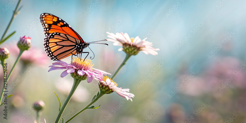 Fototapeta premium A Close-Up of a Butterfly on a Flower, Showcasing Nature's Intricacies