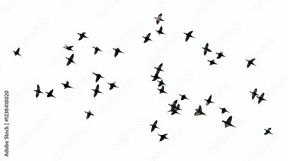 Obraz premium Flock of Birds in Flight Against a Clear Sky, Showcasing Graceful Movement and Natural Beauty of Avian Wildlife