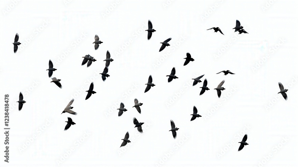 Obraz premium Flock of Birds in Flight during Daylight Against a Clear Background Creating an Aesthetic Scene of Nature and Freedom