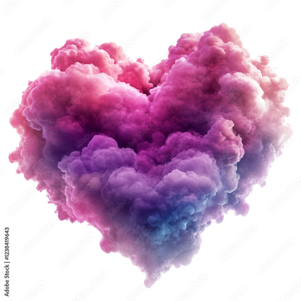 Fototapeta premium A vibrant heart-shaped cloud formation blending shades of pink and purple, creating a dreamy, ethereal appearance.
