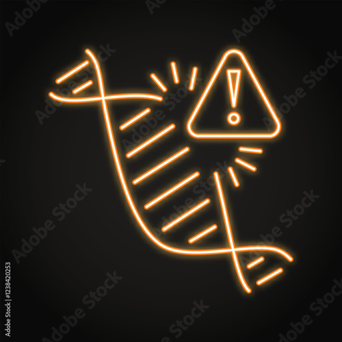 DNA break neon line icon. Hereditary disease warning, damaged helix. Vector illustration