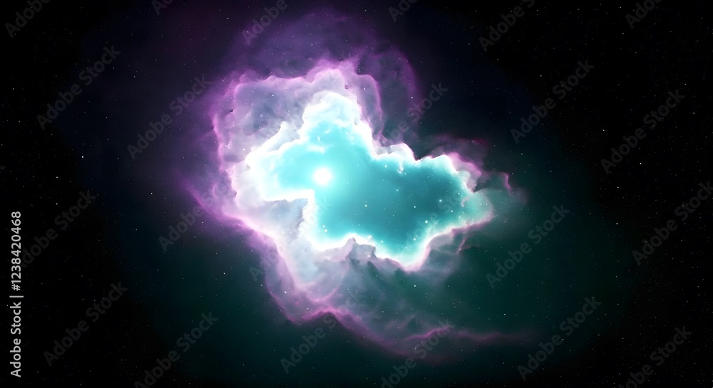 Fototapeta premium A hidden galaxy bathed in dim purple and teal light, shrouded in cosmic dust, Ai Generated