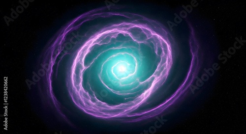 A hidden galaxy bathed in dim purple and teal light, shrouded in cosmic dust, Ai Generated photo