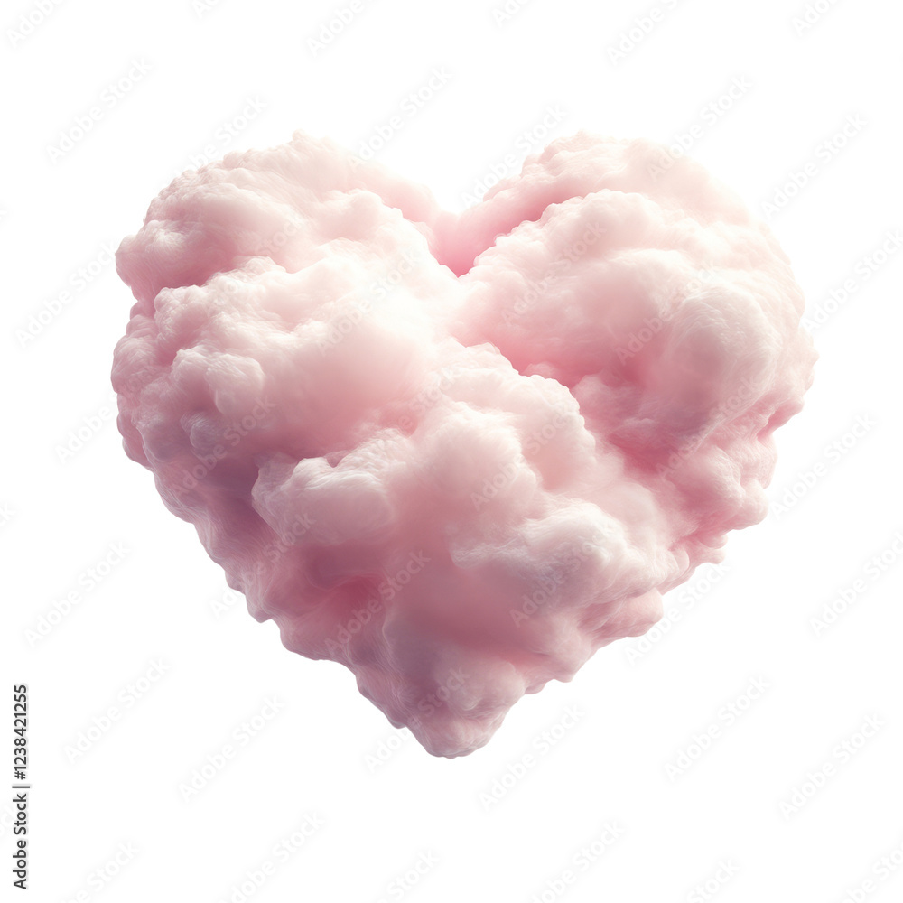 A heart-shaped cloud, fluffy and pink, resembling cotton candy. A heart-shaped cloud, fluffy and pink, resembling cotton candy.