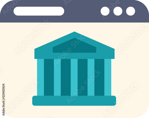 Bank building inside web browser window representing online banking concept