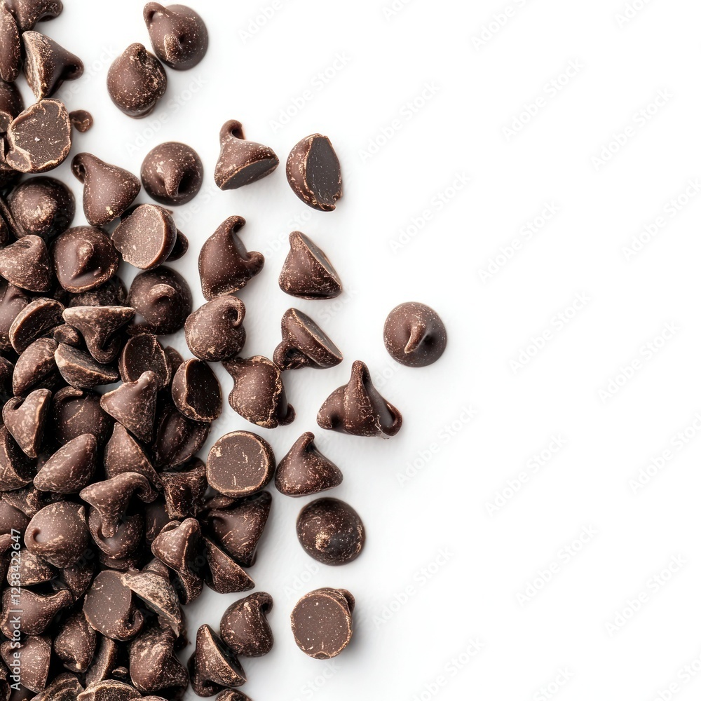 Fototapeta premium Sweet Dark Chocolate Chips Dessert food isolated oc transparent background