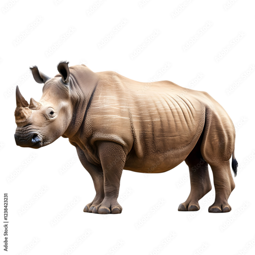 Obraz premium A large, imposing rhino with thick skin, standing firmly on a white surface. Transparent background