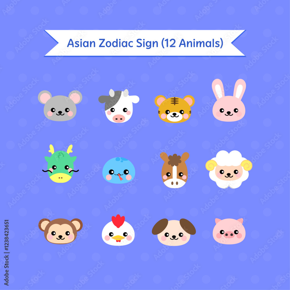 Fototapeta premium 12 Animal Characters Asian Zodiac Signs 
