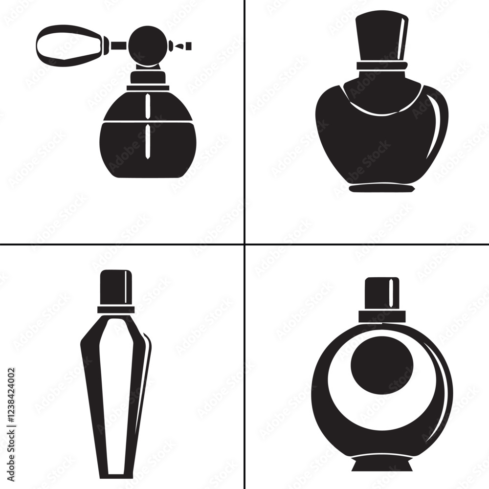 Obraz premium Perfume Day,bottle, toilet, container, metal, milk, drink vector design icon symbol set 