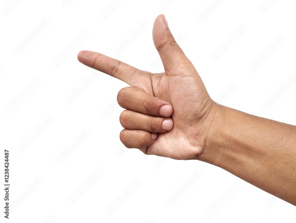 Asian man hand gesturing pointing isolated on white background Asian man hand gesturing pointing isolated on white background