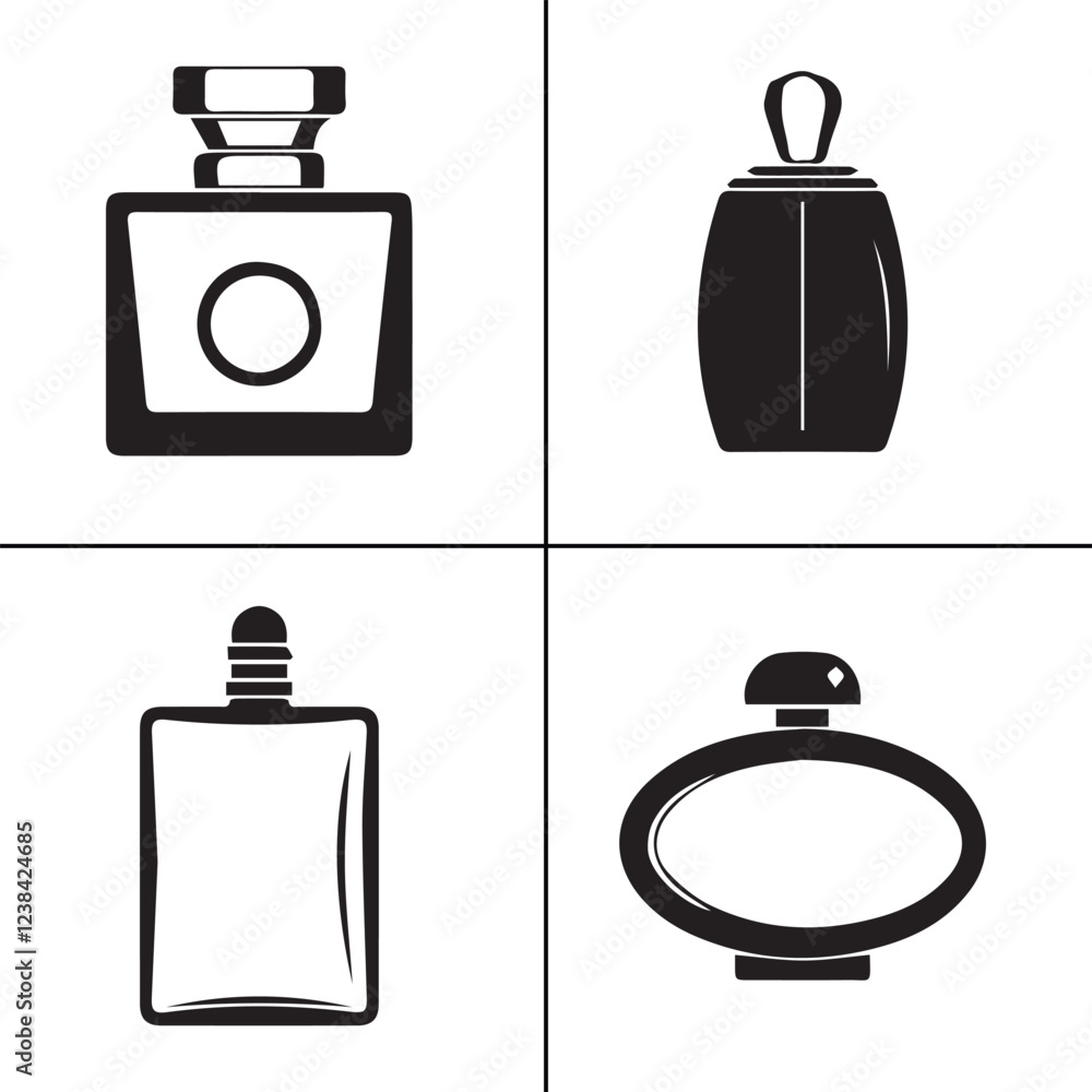 Obraz premium Perfume Day,bottle, toilet, container, metal, milk, drink vector design icon symbol set 